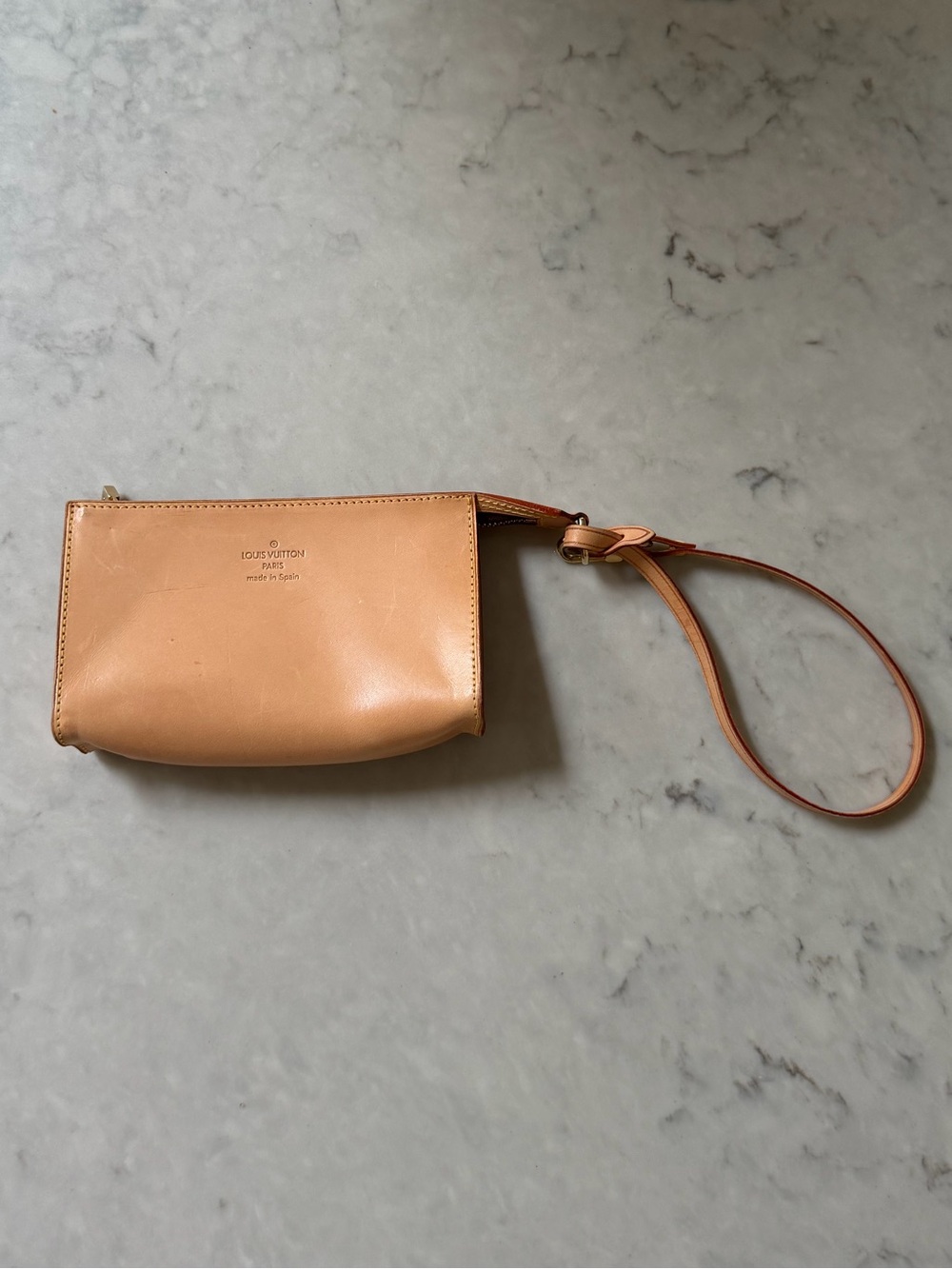 Louis Vuitton Vachetta Leather Zip Wristlet Pouch Pochette Sac Ambre
